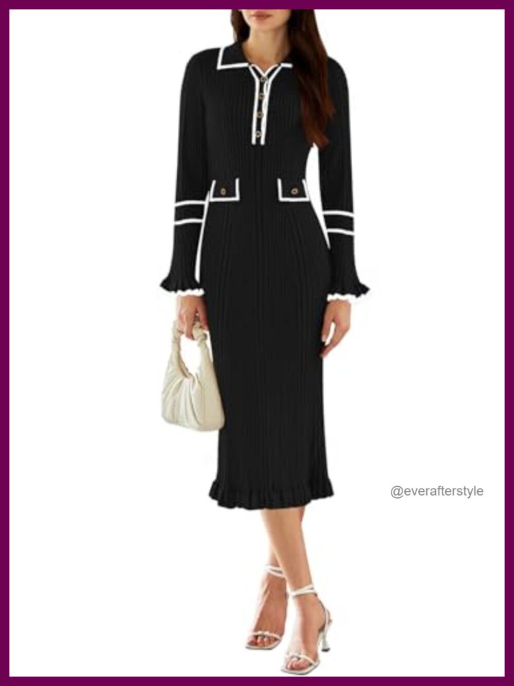 V Neck Ribbed Knit Bodycon Sweater Dress Long Sleeve Half Button Maxi Pencil